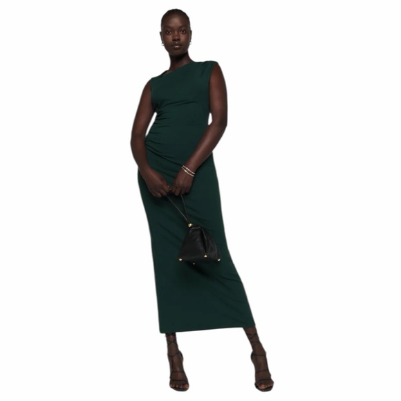 Reformation Amiah Ruched Knit Maxi Dress in Forest Green Size L - Picture 5 of 11